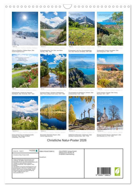 Produktbild: Christliche Natur-Poster 2026 (Wandkalender 2026 DIN A3 hoch), CALVENDO Monatskalender
