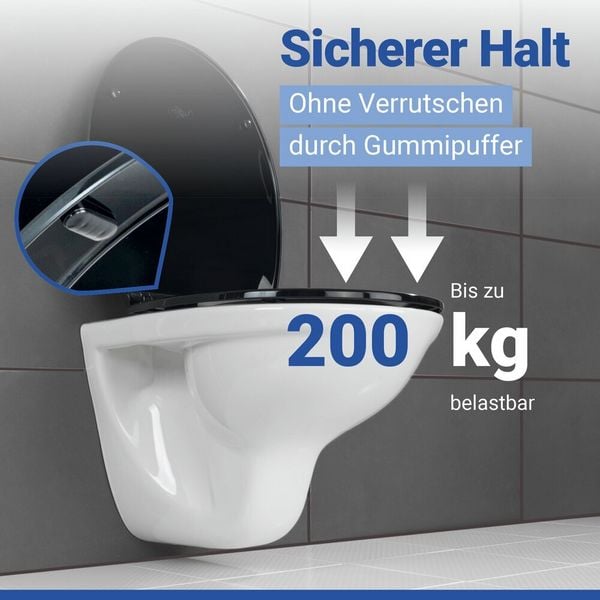 Produktbild: WC Sitz Mod. Kos Schwarz, Toilettendeckel mit Absenkautomatik