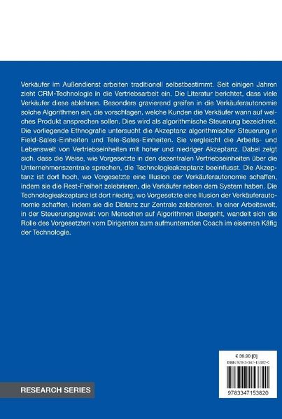 Produktbild: Die Akzeptanz von algorithmischer Steuerung im Vertrieb