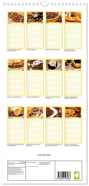 Produktbild: Familienplaner 2026 - KAFFEE 2026 mit 5 Spalten (Wandkalender, 21 x 45 cm) CALVENDO