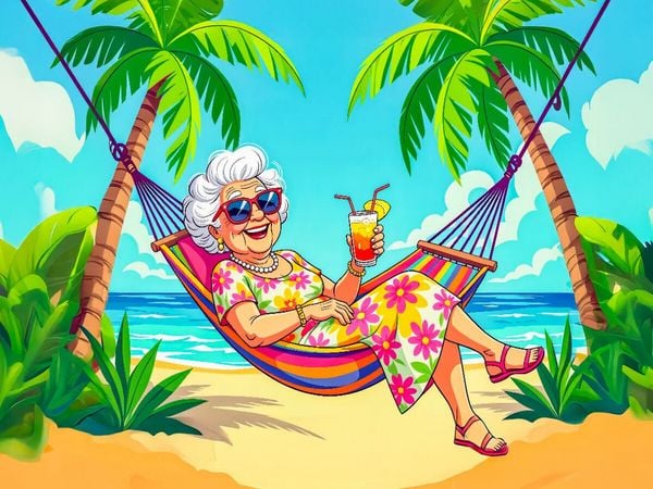 Produktbild: CALVENDO Puzzle Oma in der H&auml;ngematte genie&szlig;t endlose Cocktails | 1000 Teile Lege-Gr&ouml;&szlig;e 64x48cm Foto-Puzzle f&uuml;r gl&uuml;ckliche Stunden