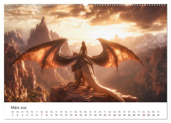Produktbild: Kraft und Magie - Die Welt der Drachenkriegerinnen (hochwertiger Premium Wandkalender 2026 DIN A2 quer), Kunstdruck in Hochglanz