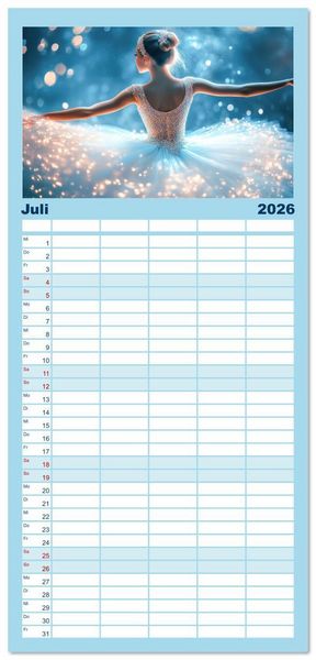 Produktbild: Familienplaner 2026 - Ballerinas in Diamanten mit 5 Spalten (Wandkalender, 21 x 45 cm) CALVENDO
