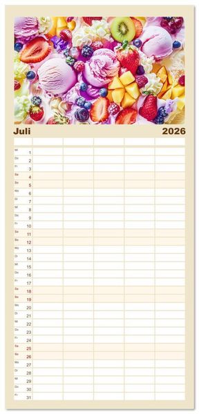 Produktbild: Familienplaner 2026 - Eiscreme-Tr&auml;ume - S&uuml;&szlig;e Verlockung und florale Sch&ouml;nheiten mit 5 Spalten (Wandkalender, 21 x 45 cm) CALVENDO