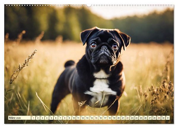 Produktbild: M&ouml;pse - quirlige Charmebolzen (hochwertiger Premium Wandkalender 2026 DIN A2 quer), Kunstdruck in Hochglanz