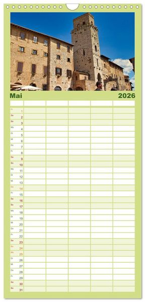 Produktbild: Familienplaner 2026 - Impressionen aus San Gimignano mit 5 Spalten (Wandkalender, 21 x 45 cm) CALVENDO