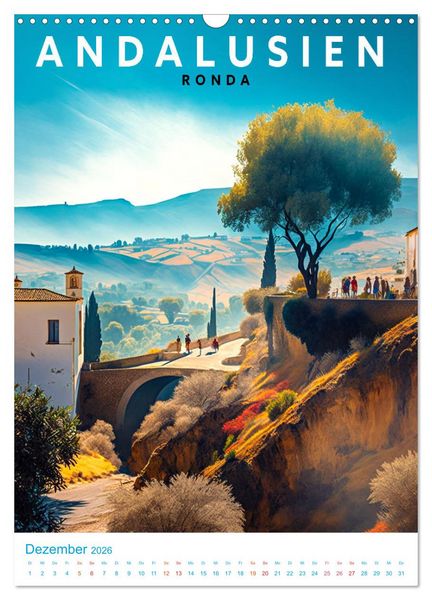 Produktbild: Andalusien - Old School Poster Style (Wandkalender 2026 DIN A3 hoch), CALVENDO Monatskalender