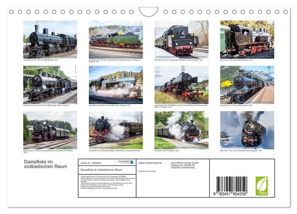 Produktbild: Dampfloks im s&uuml;dbadischen Raum (Wandkalender 2026 DIN A4 quer), CALVENDO Monatskalender