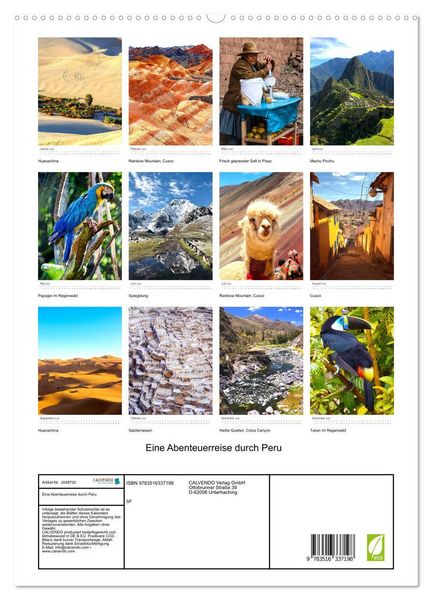 Produktbild: Eine Abenteuerreise durch Peru (hochwertiger Premium Wandkalender 2026 DIN A2 hoch), Kunstdruck in Hochglanz