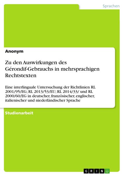 Produktbild: Zu den Auswirkungen des G&eacute;rondif-Gebrauchs in mehrsprachigen Rechtstexten