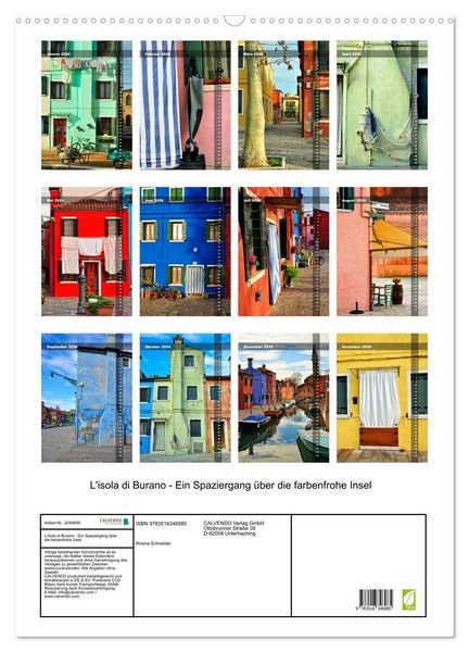 Produktbild: L'isola di Burano - Ein Spaziergang &uuml;ber die farbenfrohe Insel (Wandkalender 2026 DIN A2 hoch), CALVENDO Monatskalender