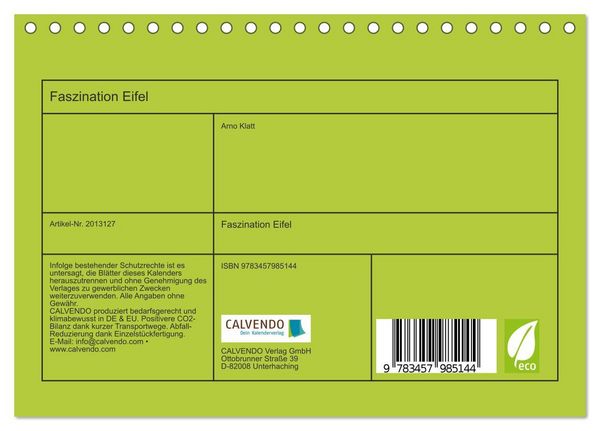 Produktbild: Faszination Eifel (Tischkalender 2026 DIN A5 quer), CALVENDO Monatskalender