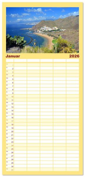 Produktbild: Familienplaner 2026 - Teneriffa - Insel der Gl&uuml;ckseligen mit 5 Spalten (Wandkalender, 21 x 45 cm) CALVENDO