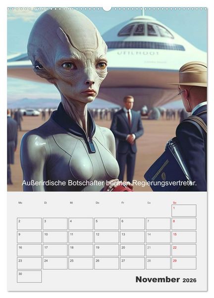 Produktbild: Aliens sind gelandet. Wie k&ouml;nnte diese Zukunftsvision f&uuml;r uns Menschen aussehen? (Wandkalender 2026 DIN A2 hoch), CALVENDO Monatskalender