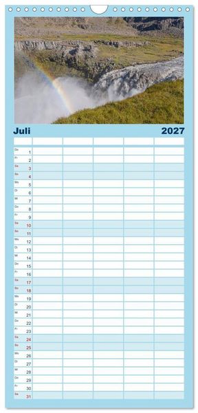 Produktbild: Familienplaner 2027 - Island - Gletscher, Wasserf&auml;lle, Hei&szlig;e Quellen mit 5 Spalten (Wandkalender, 21 x 45 cm) CALVENDO