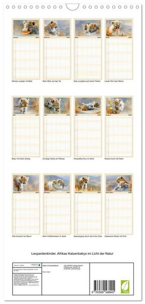 Produktbild: Familienplaner 2027 - Leopardenkinder. Afrikas Katzenbabys im Licht der Natur mit 5 Spalten (Wandkalender, 21 x 45 cm) CALVENDO