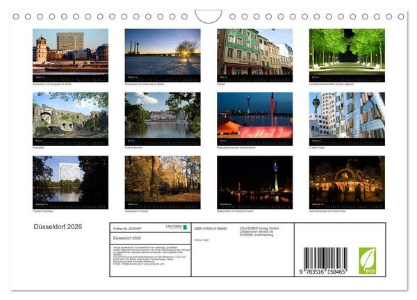 Produktbild: D&uuml;sseldorf 2026 (Wandkalender 2026 DIN A4 quer), CALVENDO Monatskalender