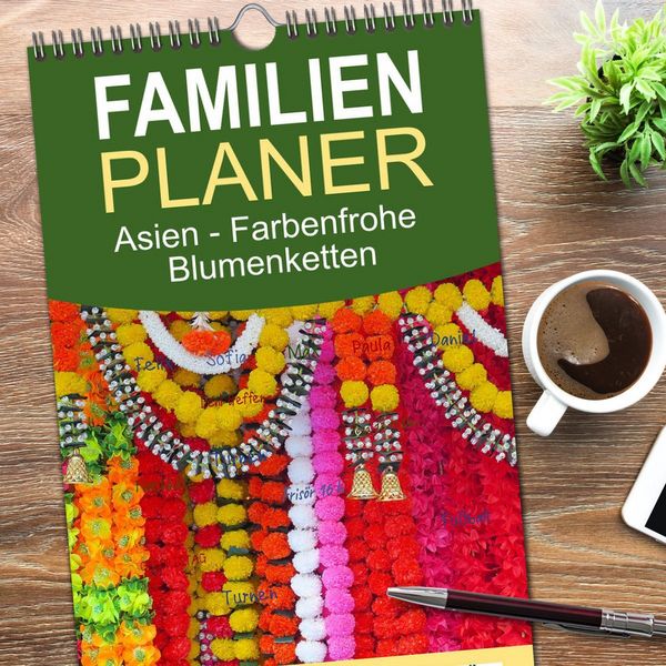 Produktbild: Familienplaner 2026 - Asien - Farbenfrohe Blumenketten mit 5 Spalten (Wandkalender, 21 x 45 cm) CALVENDO