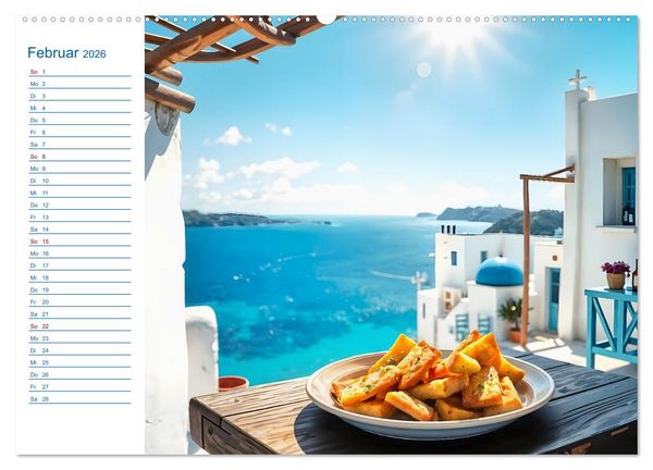 Produktbild: Zw&ouml;lf Teller Sonne &ndash; Kulinarisch durchs Griechenjahr (Wandkalender 2026 DIN A2 quer), CALVENDO Monatskalender