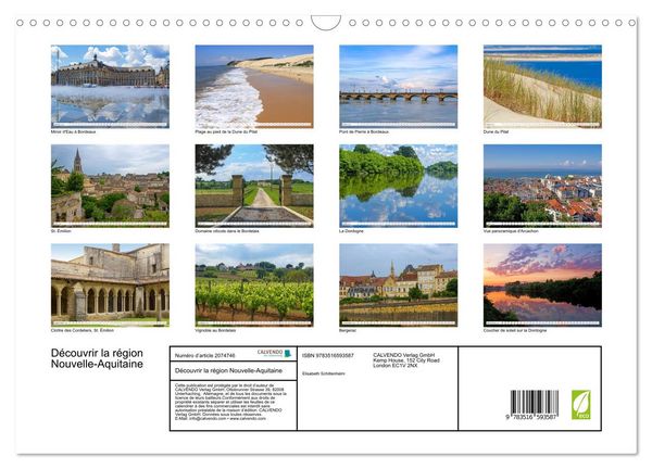 Produktbild: D&eacute;couvrir la r&eacute;gion Nouvelle-Aquitaine (Calendrier mural 2026 DIN A3 vertical), CALVENDO calendrier mensuel