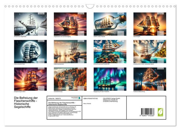 Produktbild: Die Befreiung der Flaschenschiffe - Historische Segelschiffe (Wandkalender 2026 DIN A3 quer), CALVENDO Monatskalender