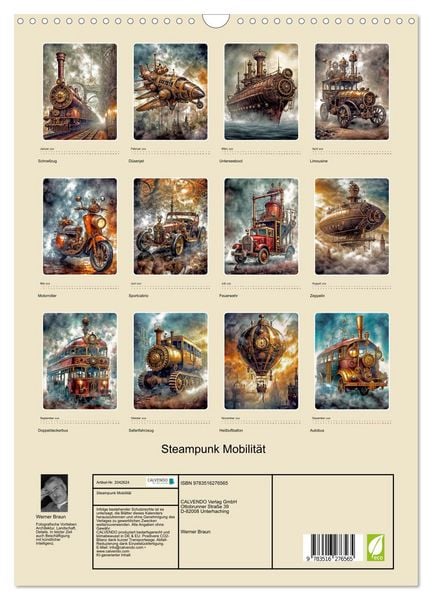 Produktbild: Steampunk Mobilit&auml;t (Wandkalender 2026 DIN A3 hoch), CALVENDO Monatskalender