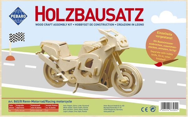 Produktbild: PEBARO 865/8 - Holzbausatz Renn-Motorrad, 86 Teile, Holzkonstruktion zum Zusammenstecken