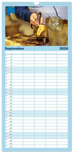 Produktbild: Familienplaner 2026 - Glasblasen filigranes Handwerk mit 5 Spalten (Wandkalender, 21 x 45 cm) CALVENDO