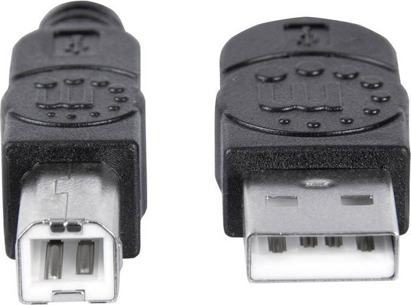 Produktbild: Manhattan USB-Kabel USB 2.0 USB-A Stecker, USB-B Stecker 5.00m Schwarz 337779