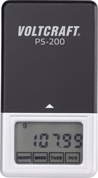 Produktbild: VOLTCRAFT PS-200 Taschenwaage VC-8912595 W&auml;gebereich (max.) 200 g Ablesbarkeit 0.01 g batteriebetrieben Schwarz, Silber