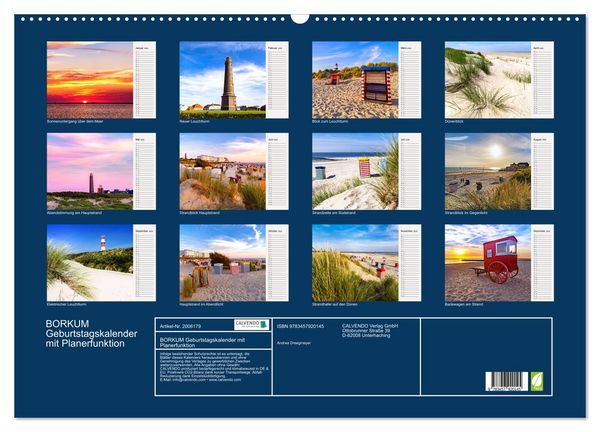 Produktbild: BORKUM Geburtstagskalender mit Planerfunktion (Wandkalender 2026 DIN A2 quer), CALVENDO Monatskalender