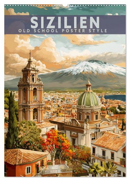 Sizilien - Old School Poster Style (Wandkalender 2027 DIN A2 hoch), CALVENDO Monatskalender