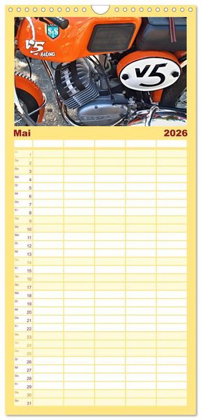 Produktbild: Familienplaner 2026 - Vintage Mopeds mit 5 Spalten (Wandkalender, 21 x 45 cm) CALVENDO