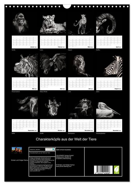 Produktbild: Charakterk&ouml;pfe aus der Welt der Tiere (Wandkalender 2026 DIN A3 hoch), CALVENDO Monatskalender