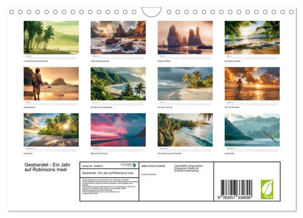 Produktbild: Gestrandet - Ein Jahr auf Robinsons Insel (Wandkalender 2026 DIN A4 quer), CALVENDO Monatskalender