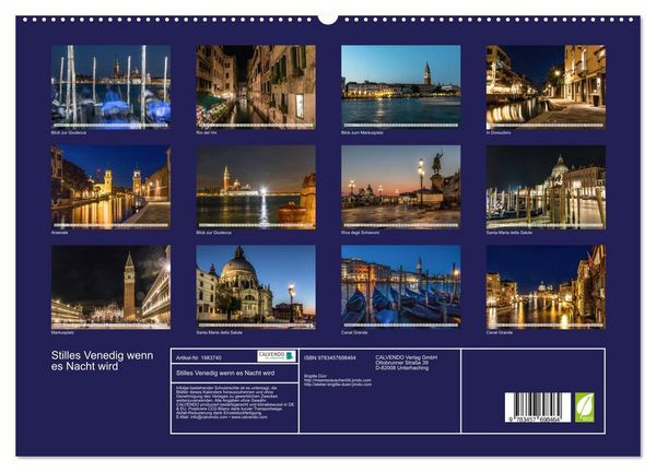 Produktbild: Stilles Venedig wenn es Nacht wird (hochwertiger Premium Wandkalender 2026 DIN A2 quer), Kunstdruck in Hochglanz