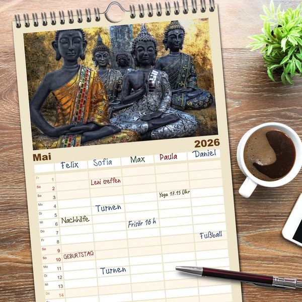 Produktbild: Familienplaner 2026 - All U Buddhas mit 5 Spalten (Wandkalender, 21 x 45 cm) CALVENDO