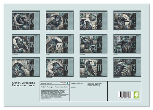 Produktbild: Kr&auml;hen. Verborgene Farbnuancen. Kunst. (hochwertiger Premium Wandkalender 2026 DIN A2 quer), Kunstdruck in Hochglanz