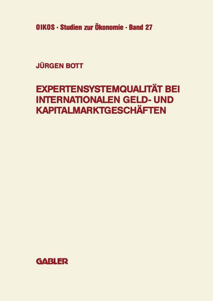 Produktbild: Expertensystemqualit&auml;t bei internationalen Geld- und Kapitalmarktgesch&auml;ften
