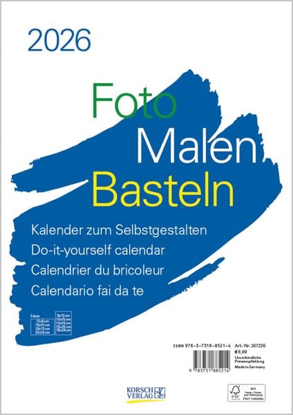 Foto-Malen-Basteln Bastelkalender A4 weiß 2026