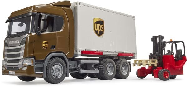 Bruder - Scania Super 560R UPS Logistik-LKW mit Mitnahmestapler