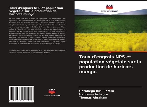 Produktbild: Taux d'engrais NPS et population v&eacute;g&eacute;tale sur la production de haricots mungo.