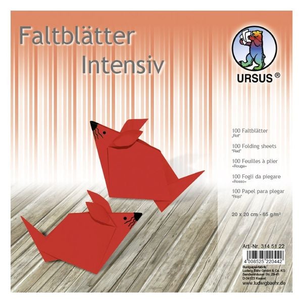 Produktbild: URSUS Falten Faltbl&auml;tter Uni intensiv, Plakatkarton, 65 g/m&sup2;, 20 x 20 cm, rot