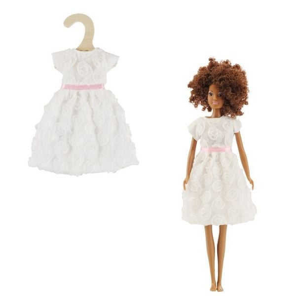 Time2Shine Weißes Traumkleid mit Rosenmuster für Modepuppen der Größe 29 cm
