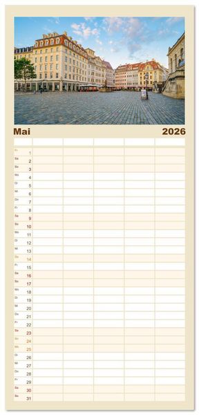 Produktbild: Familienplaner 2026 - Dresden - zeitlose Sch&ouml;nheit mit 5 Spalten (Wandkalender, 21 x 45 cm) CALVENDO