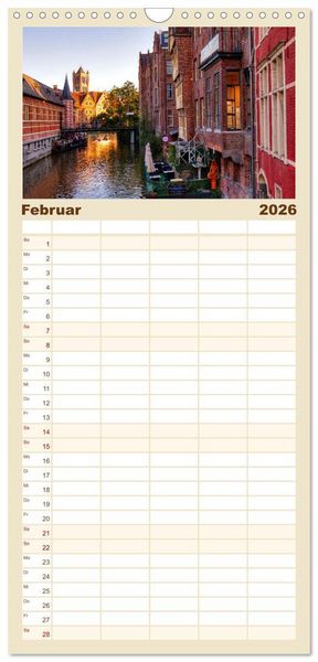 Produktbild: Familienplaner 2026 - Br&uuml;gge und Gent im Zwielicht mit 5 Spalten (Wandkalender, 21 x 45 cm) CALVENDO