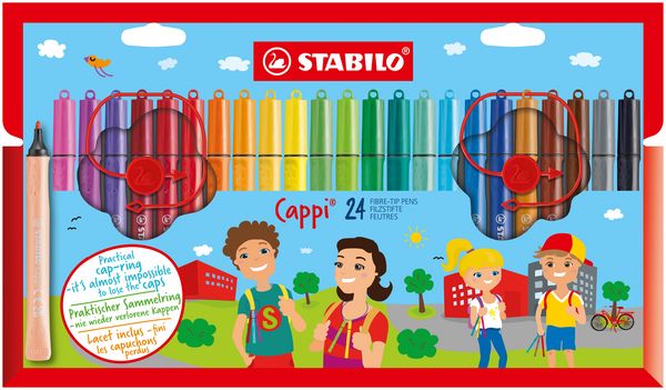 Produktbild: STABILO Filzstift mit Kappenring -   Cappi - 24er Pack - mit 24 verschiedenen Farben