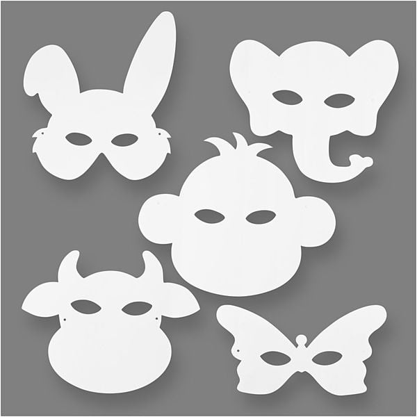Creativ Company Tier-Masken, H 13-24 cm, B 20-28 cm, 230 g, Weiß, 16 Stk