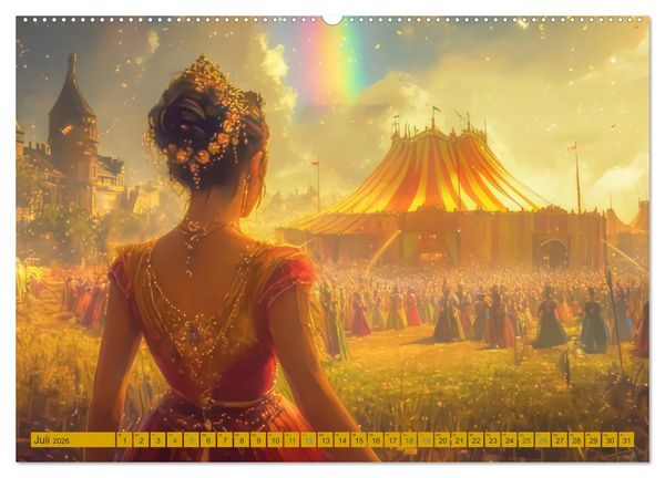 Produktbild: Mittelalterliche Zirkusmagie - Illustrationen (Wandkalender 2026 DIN A2 quer), CALVENDO Monatskalender