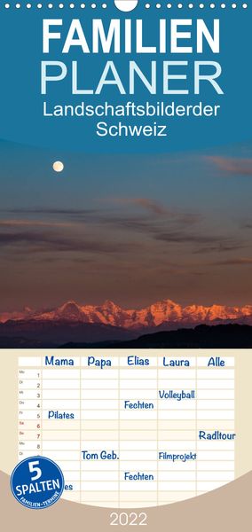 Produktbild: Familienplaner Goldene Stunde - Landschaftsbilder der Schweiz (Wandkalender 2022 , 21 cm x 45 cm, hoch)